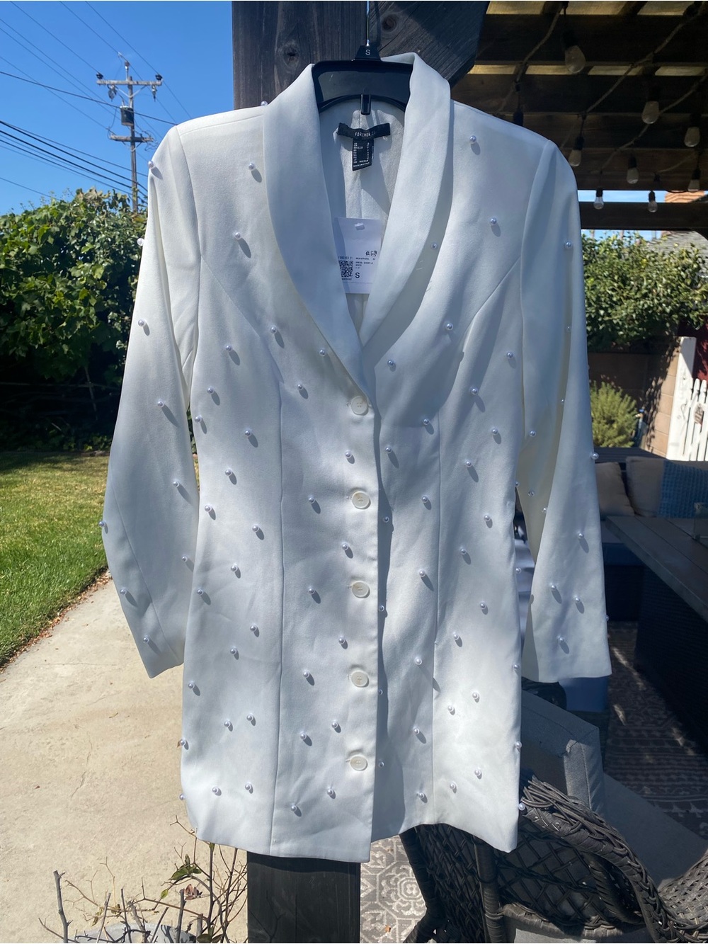 Forever 21 White Embellished Shawl Collar Blazer Mini Dress SZ S NWT